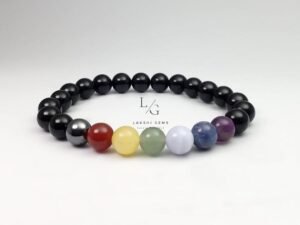 Black Banded Agate Onyx 7 Chakra Bracelet 8mm