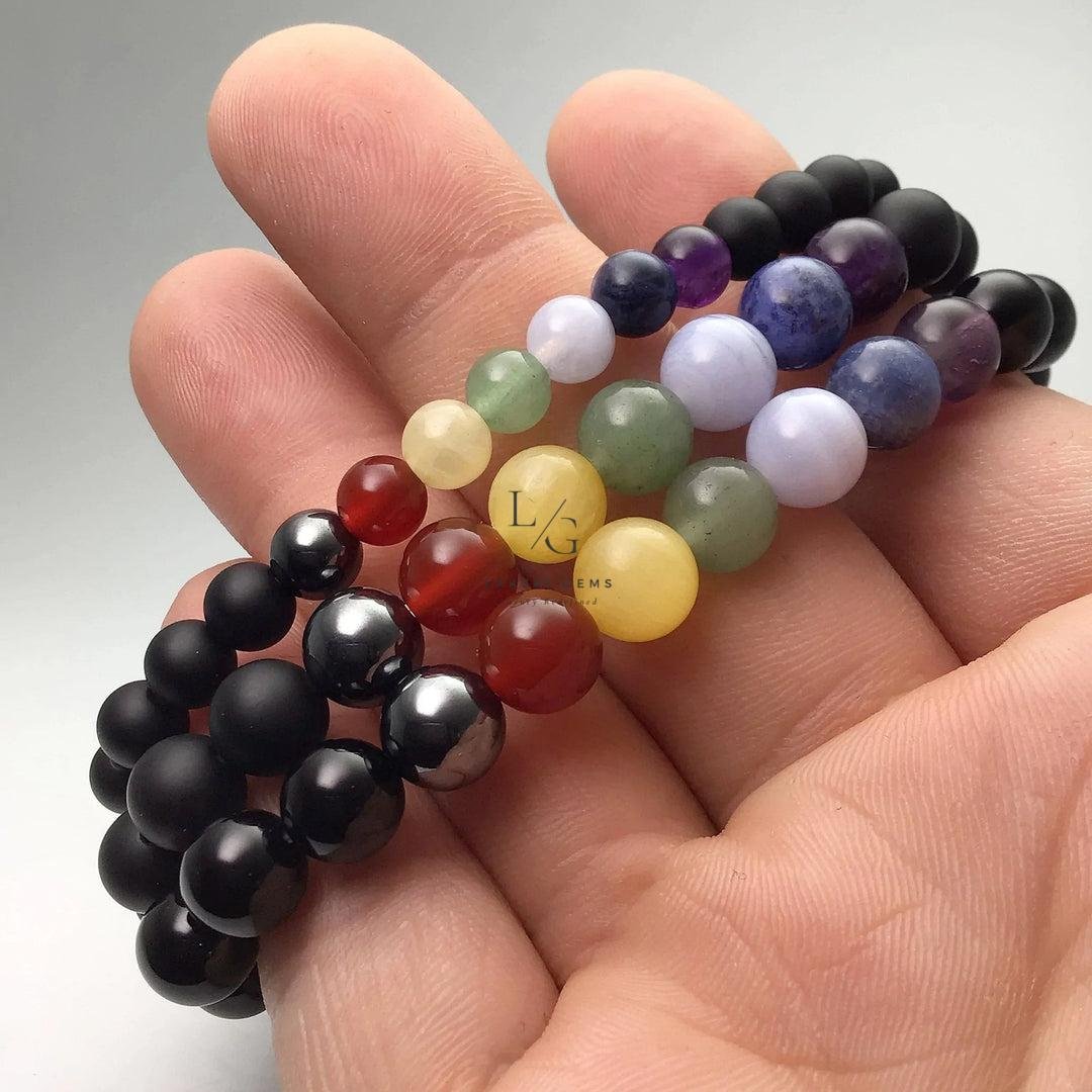 Black Banded Agate Onyx 7 Chakra Bracelet 8mm - Image 4
