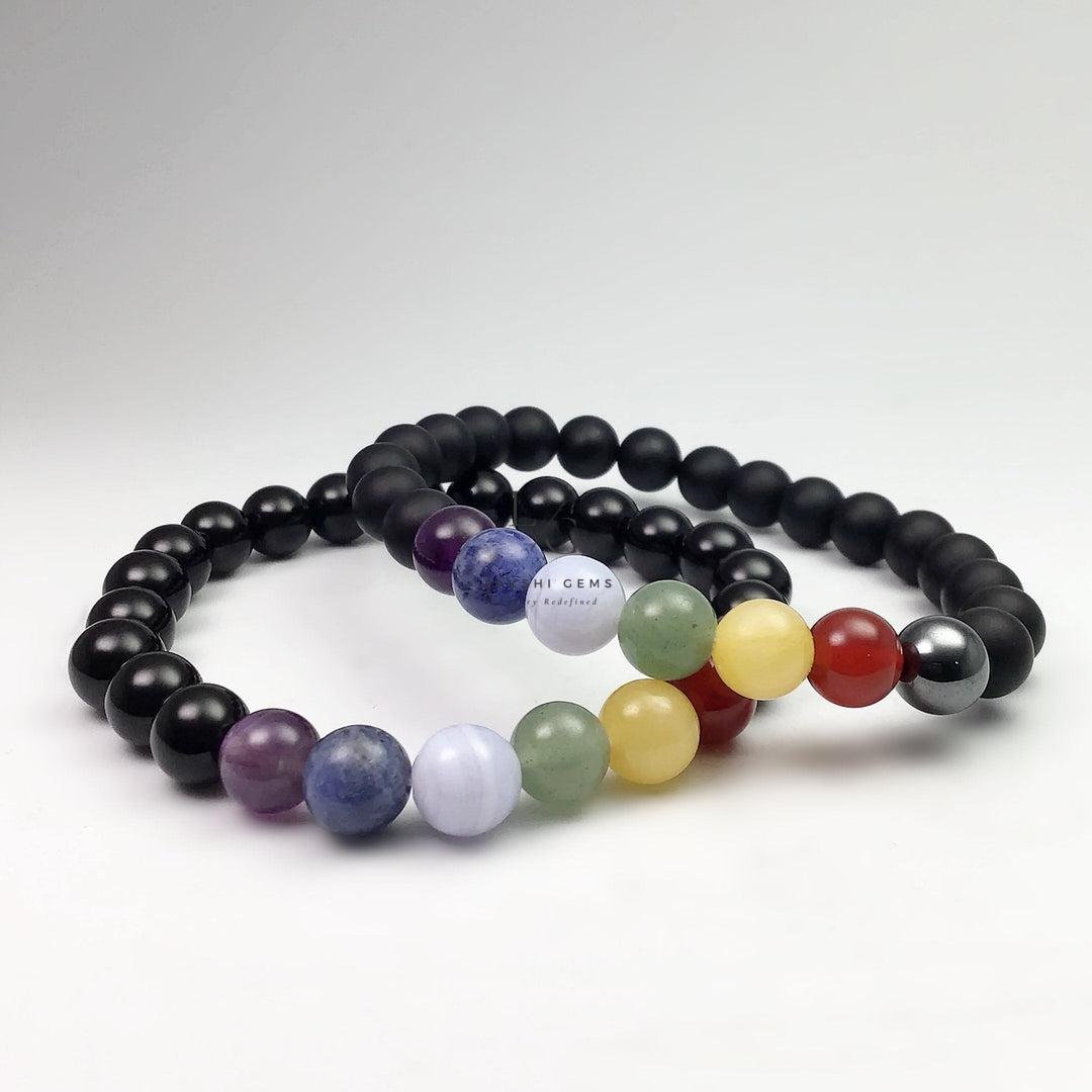 Black Banded Agate Onyx 7 Chakra Bracelet 8mm - Image 5