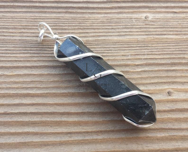 Black Banded Agate Spiral Pencil Pendant