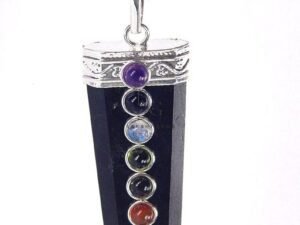 Black Tourmaline 7 Chakra Pencil Pendant