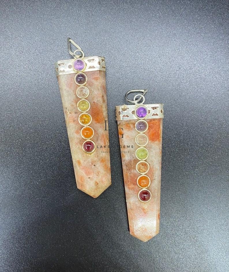 Sunstone 7 Chakra Pencil Pendant