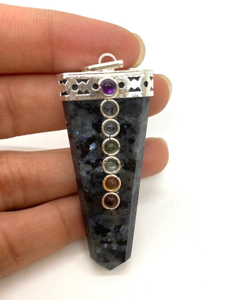 Larvikite 7 Chakra Pencil Pendant - Image 2