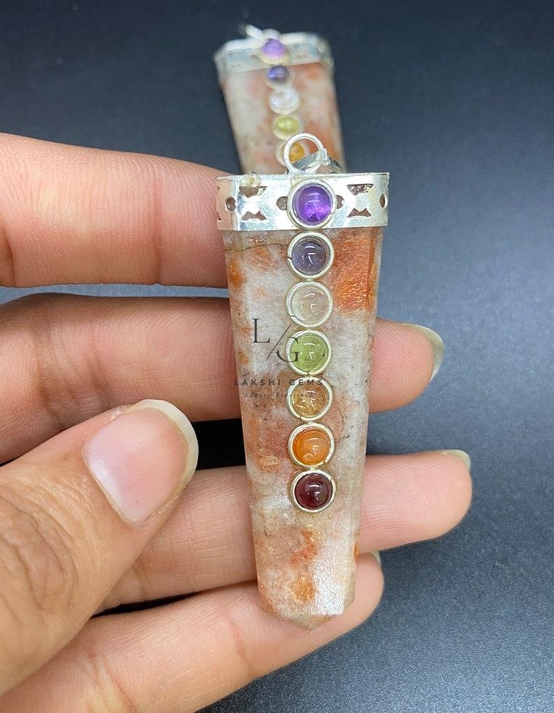 Sunstone 7 Chakra Pencil Pendant - Image 2