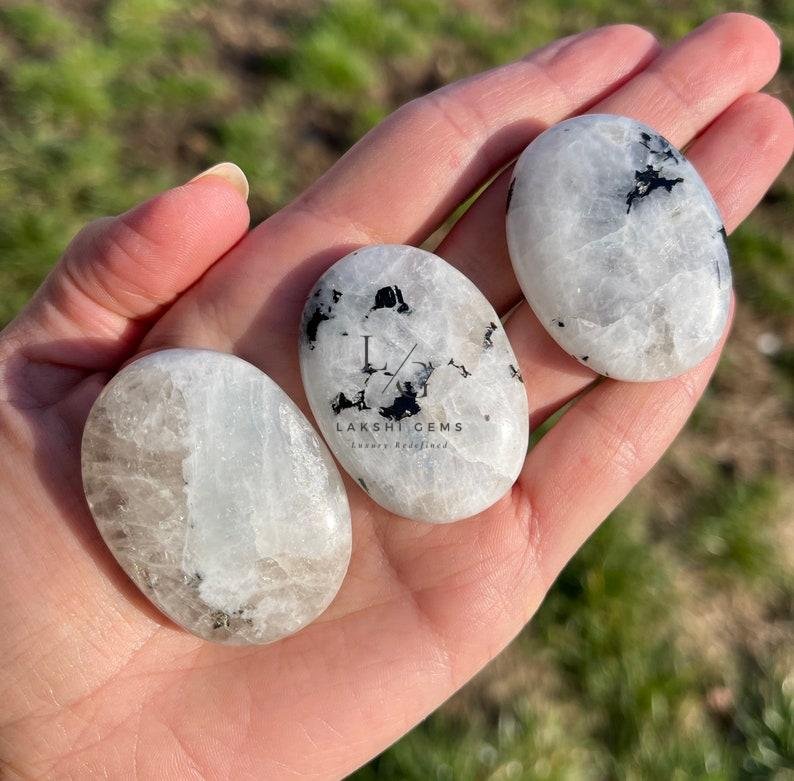 Cream Moonstone Healing Crystal Palm Stone - Image 4