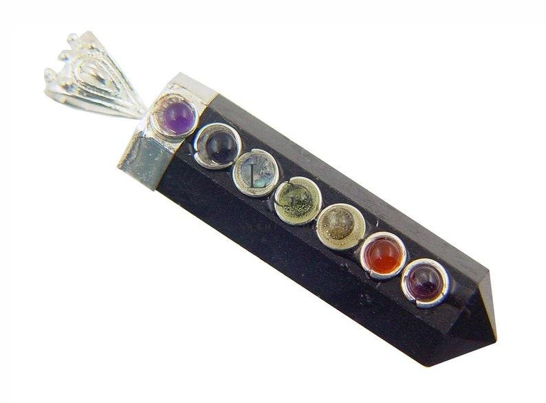 Black Tourmaline 7 Chakra Pendant