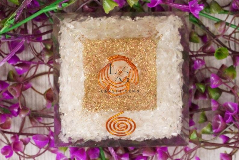 Coil Quartz Orgone Pyramid with Rudraksha Beads - Image 2
