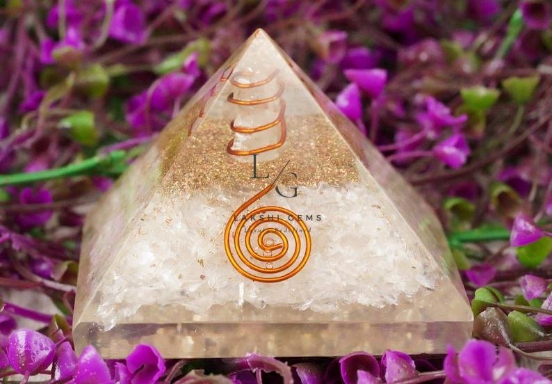Coil Quartz Orgone Pyramid with Rudraksha Beads