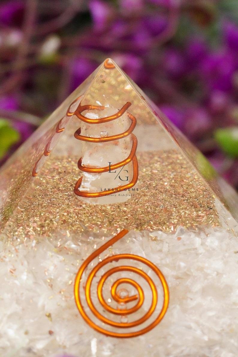 Coil Quartz Orgone Pyramid with Rudraksha Beads - Image 4