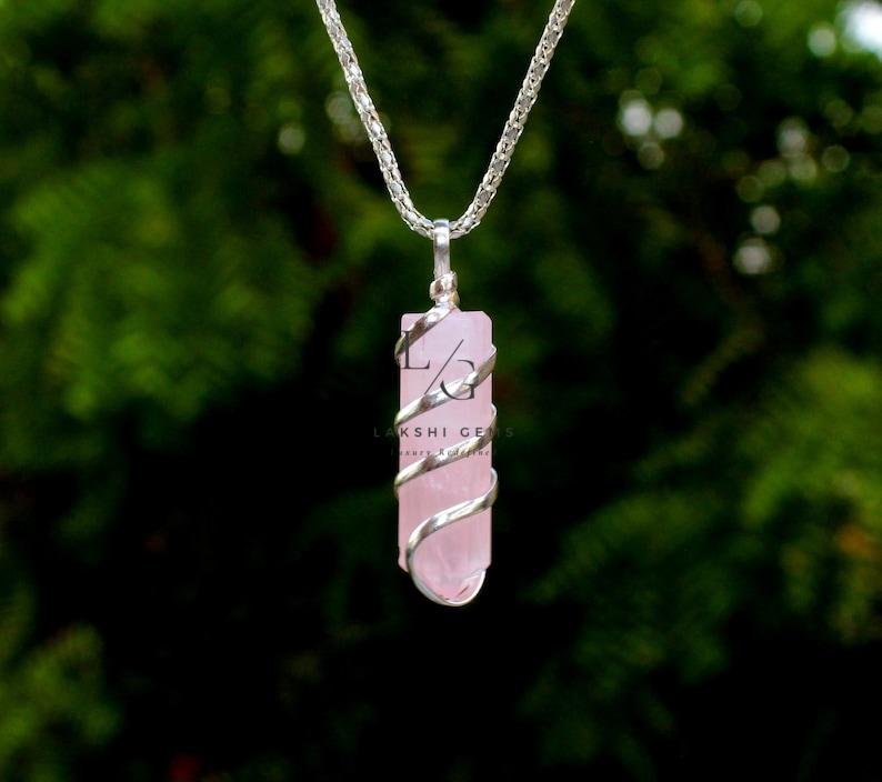 Rose Quartz Spiral Pencil Pendant