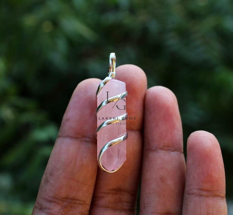 Rose Quartz Spiral Pencil Pendant - Image 2