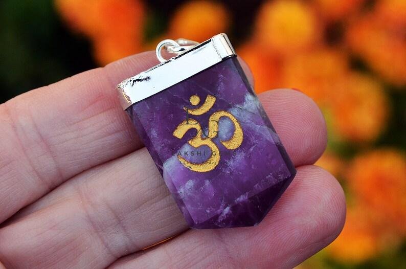 Amethyst Om Pencil Pendant - Image 3