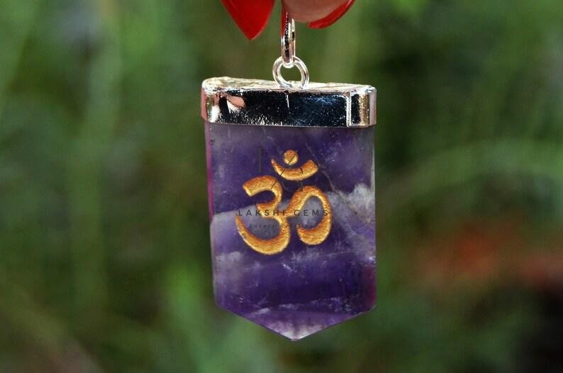Amethyst Om Pencil Pendant - Image 4