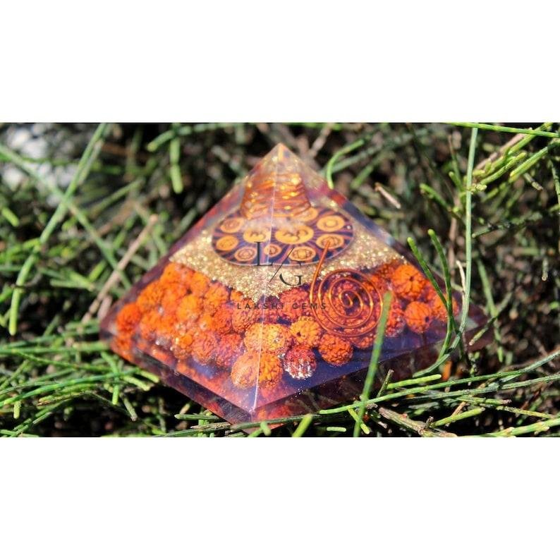 9 Plate Orgone Pyramid with Rudraksha Beads - Image 3