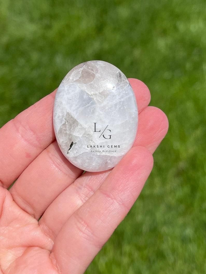 Cream Moonstone Healing Crystal Palm Stone - Image 2