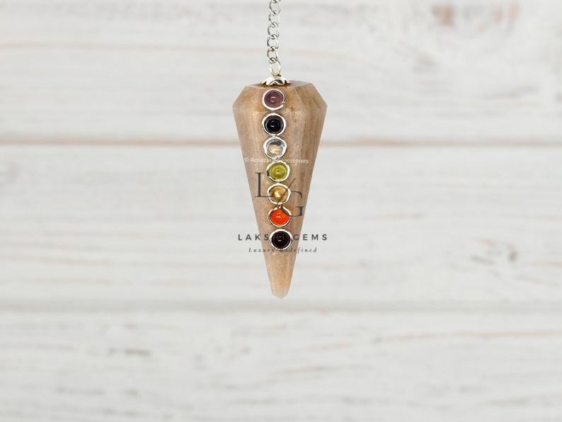 Cream Moonstone 7 Chakra Dowsing Pendulum