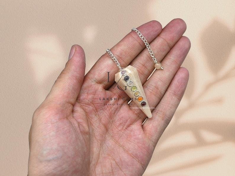 Cream Moonstone 7 Chakra Dowsing Pendulum - Image 2