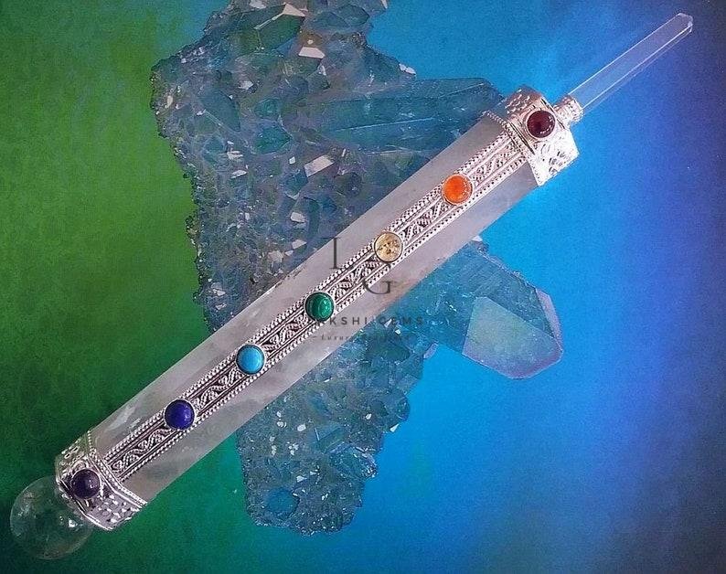 Crystal Quartz 7 Chakra Healing Stone Wand - Image 4