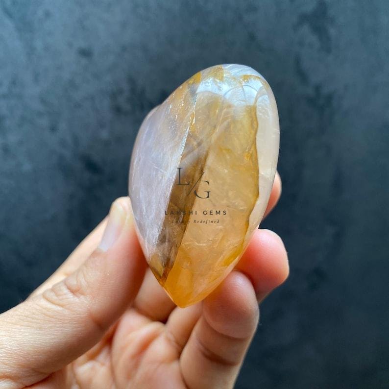 Cream Moonstone Healing Crystal Heart Stone - Image 2