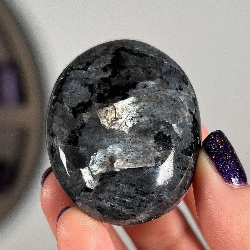 Larvikite Healing Crystal Palm Stone - Image 2