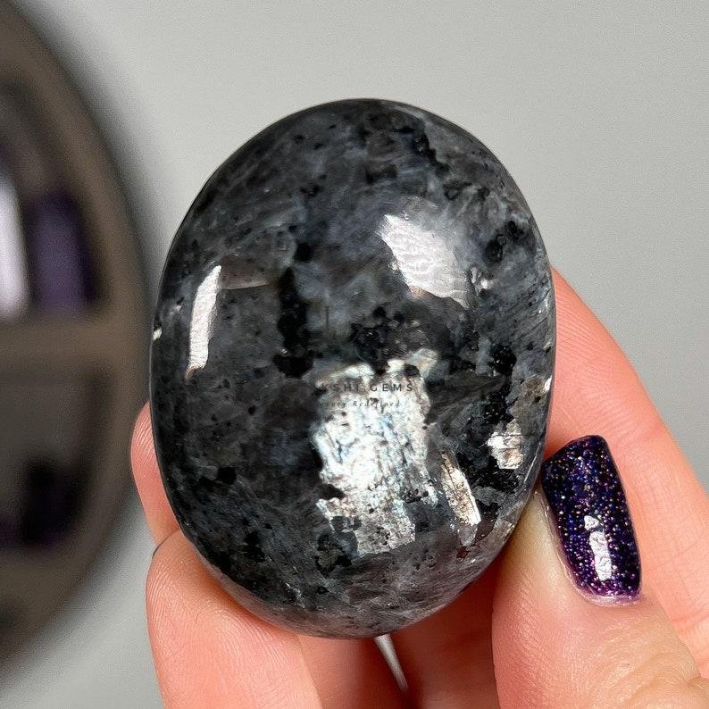 Larvikite Healing Crystal Palm Stone