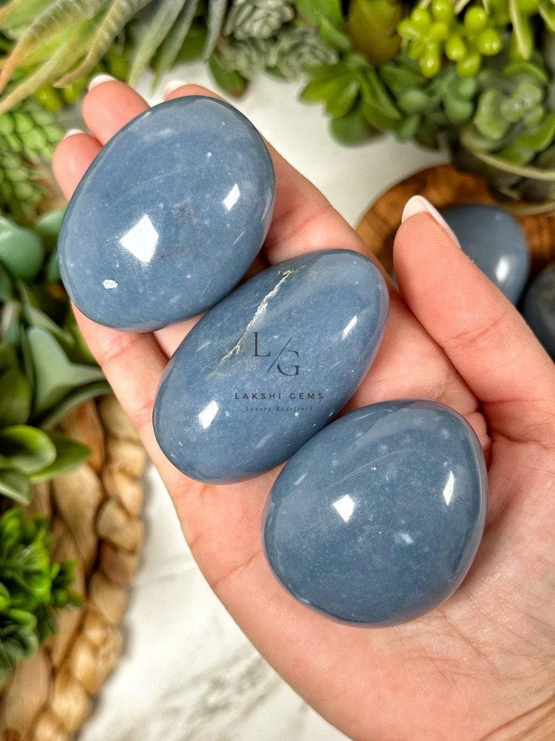 Angelite Healing Crystal Palm Stone - Image 2