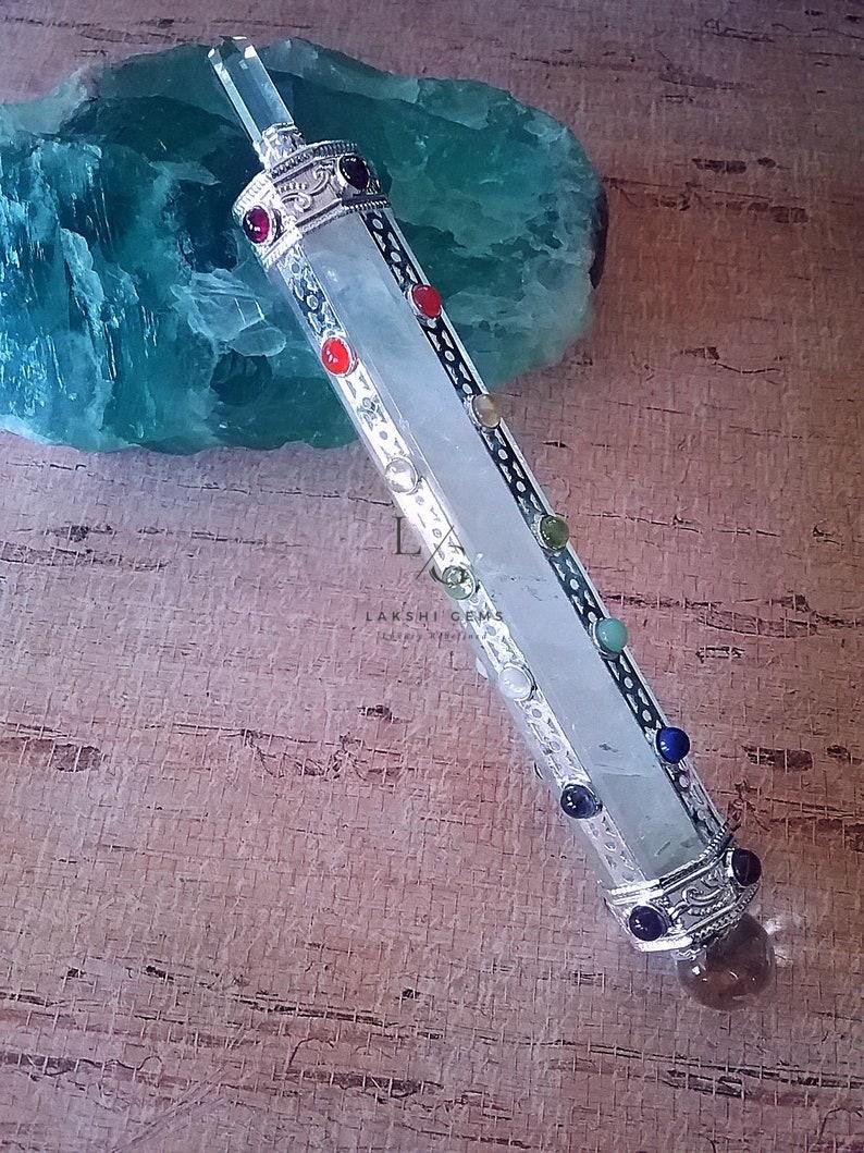 Crystal Quartz 7 Chakra Healing Stone Wand - Image 2