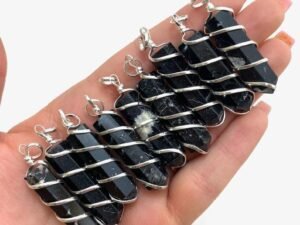 Black White Tourmaline Spiral Pencil Pendant