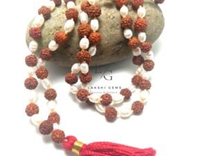 Black Rudraksha Mala with White Pearl Beads